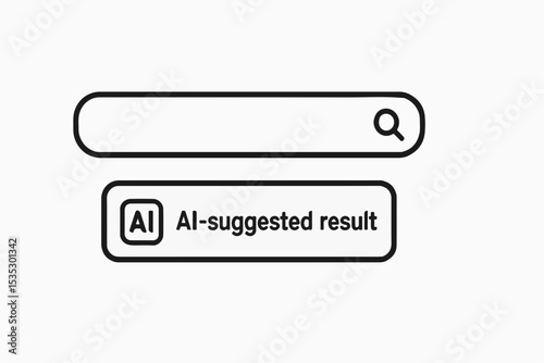Minimalist Illustration of a Search Bar with AI Suggested Result Black and White Design Modern Technology Concept User Interface Element Simple and Clean Aesthetic Web
