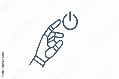 Robotic Hand Activating Power Button A Minimalist Icon Depicting Technology and Control Ideal for Digital Interfaces and Technology Related Designs Emphasizing Automation and the Future