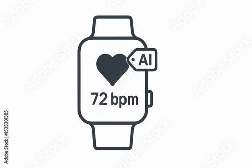 Smartwatch Displaying Heart Rate with AI Integration A Clean and Modern Icon for Health and Technology Applications Featuring a Heart Symbol and Beats Per Minute