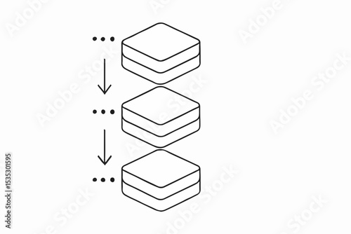 Flowchart Illustration Stacked Squares with Arrows Indicating Directional Movement Representing a Process or System in Black and White Ideal for Diagrams and Conceptual Visualizations minimalist