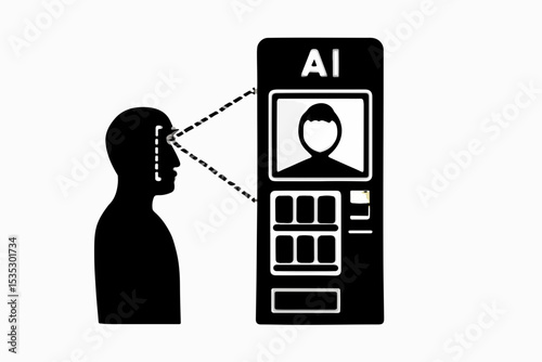 Artificial Intelligence Facial Recognition System Scanning a Person s Face Depicted in Black and White Showing the Connection Between the Individual and the AI Technology