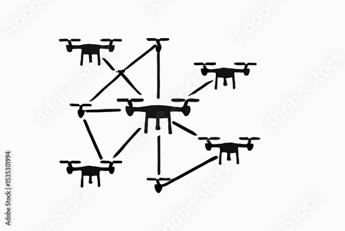 Drone Network Illustration A series of interconnected drones are linked together by lines forming a network all rendered in black against a white background suggesting