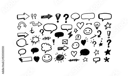 Handdrawn speech bubbles, arrows, and symbols are perfect for social media posts, presentations, or educational materials needing a creative touch.