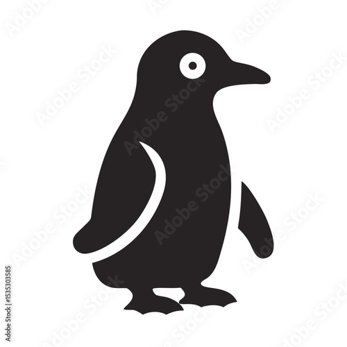 Simple Penguin Illustration in Black and White on a Black Background