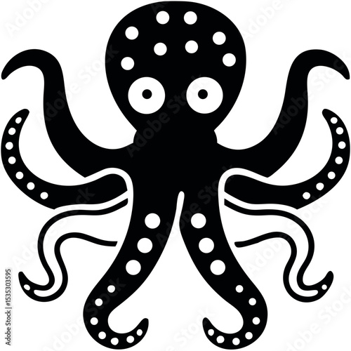 Minimalist Octopus Illustration with Tentacles and Suction Cups on Dark Background