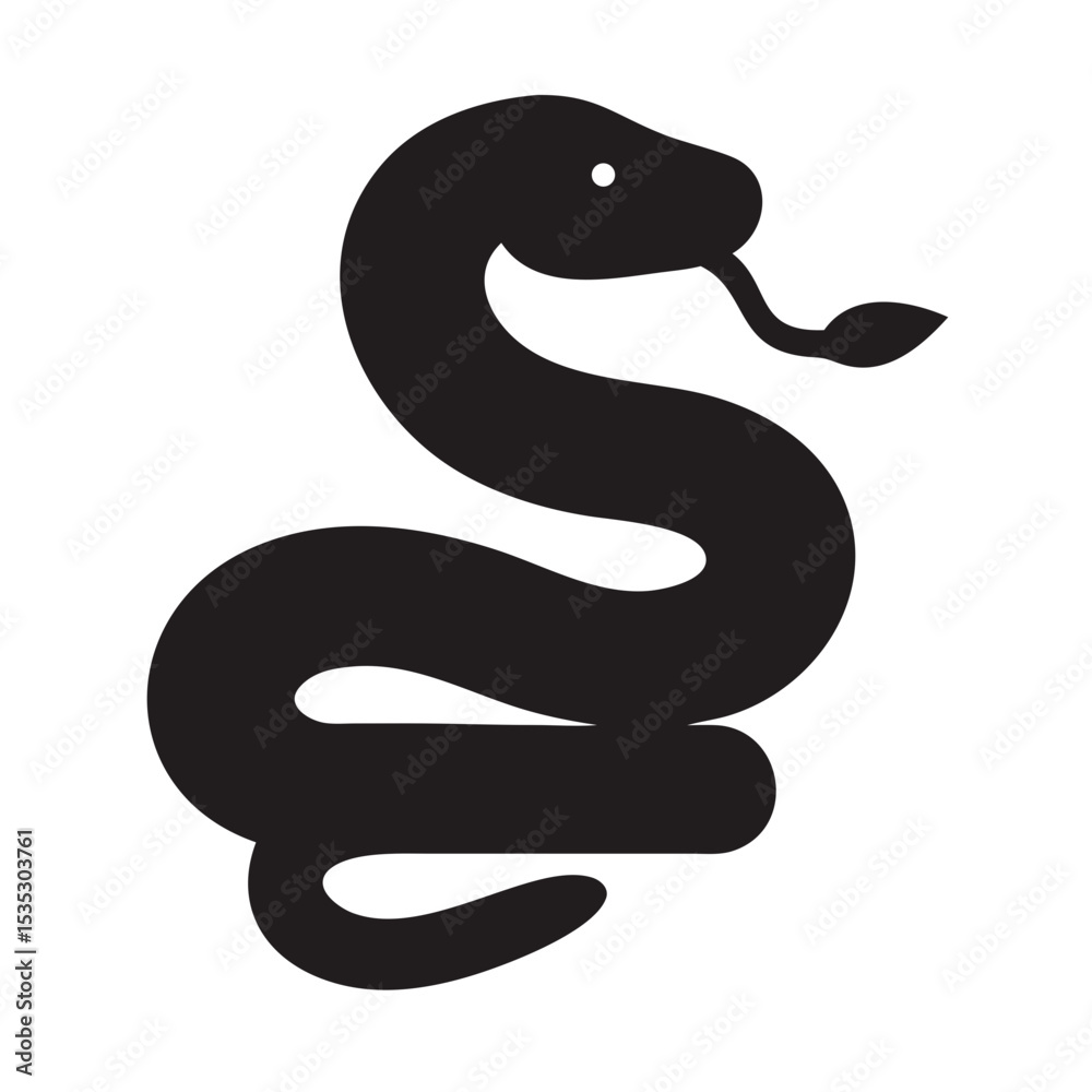 Fototapeta premium Simple Black Snake Silhouette on Black Background with Tongue Out