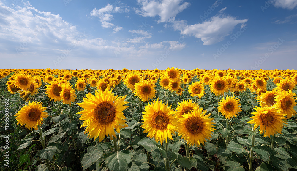 Fototapeta premium A large field of sunflowers under the clear blue sky