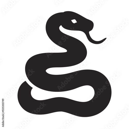 Simple Snake Silhouette Coiled and Ready to Strike on a Black Background