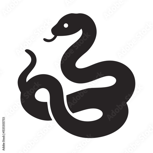 Simple black snake silhouette on a black background coiled and ready to strike