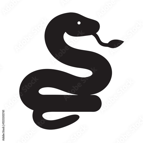 Simple Black Snake Silhouette on Black Background with Tongue Out