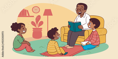 Grandfather Reading a Book to His Grandchildren A Heartwarming Family Moment