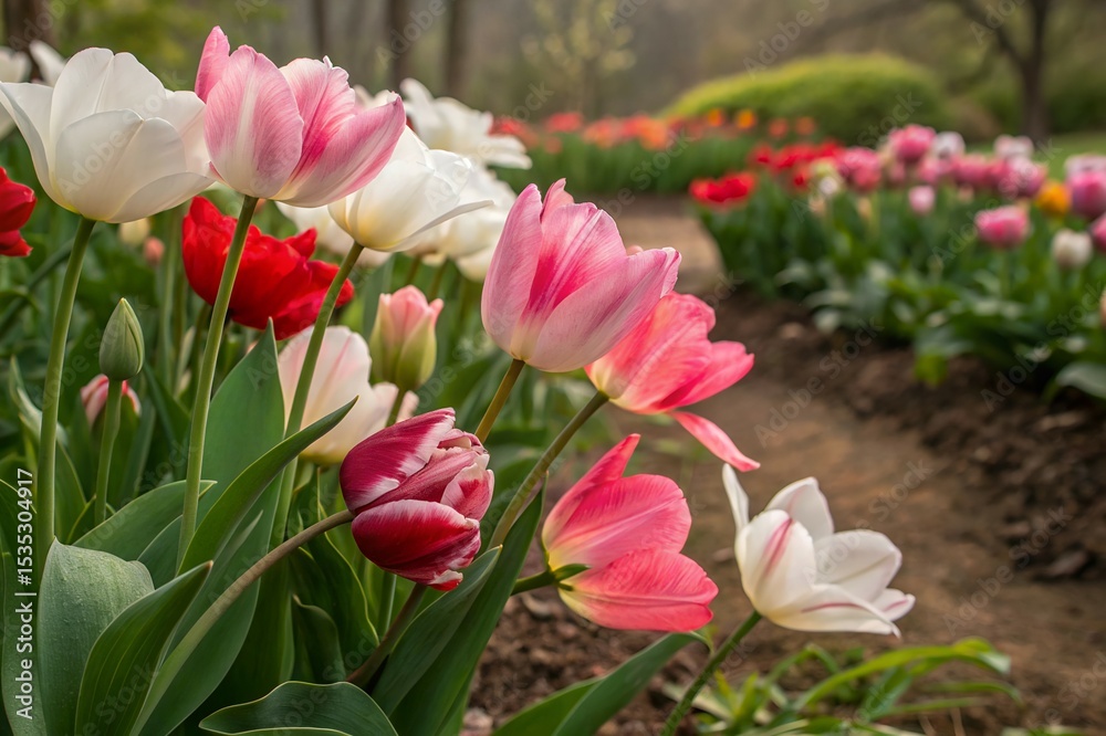 Fototapeta premium pink tulips in the garden