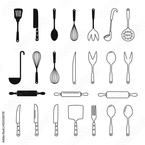 Kitchen tool. Cutlery vector icons set