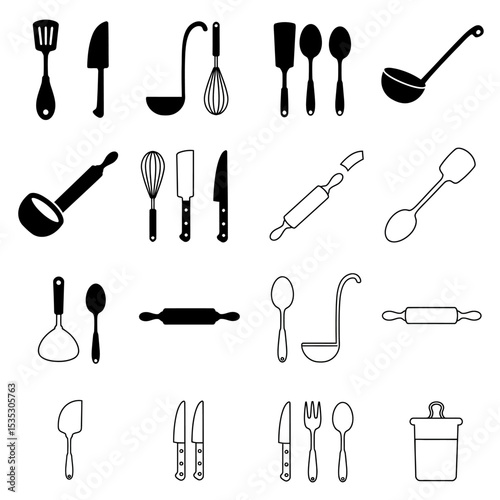 Kitchen tool. Cutlery vector icons set