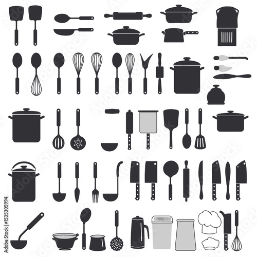 Kitchen tool. Cutlery vector icons set