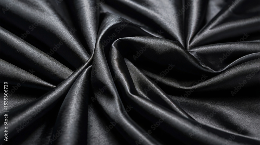 Fototapeta premium Elegant Black Silk Fabric Draped Texture Luxurious Background