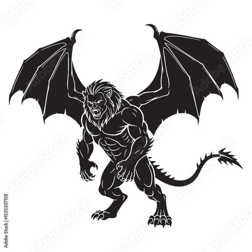 Mysterious Manticore Dark Silhouette, Hiding in the Shadows and Watching - manticore silhouette - manticore vector - silhouette of manticore - Manticore illustration
