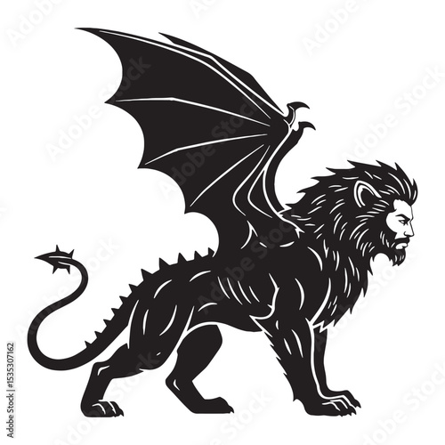 Primeval Manticore Deadly Hybrid Outline Vector, Showing Its Many Dangerous Parts - manticore silhouette - manticore vector - silhouette of manticore

