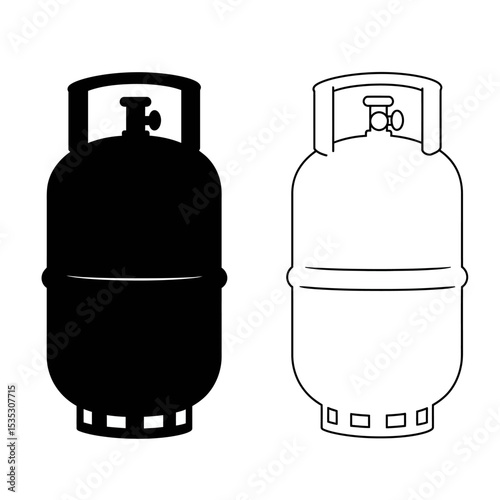 Gas cylinder tanks in various colors and contents, LPG propane butane bottle containers, hydrogen and oxygen gas cylinder fuel