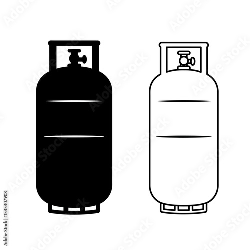 Gas cylinder tanks in various colors and contents, LPG propane butane bottle containers, hydrogen and oxygen gas cylinder fuel
