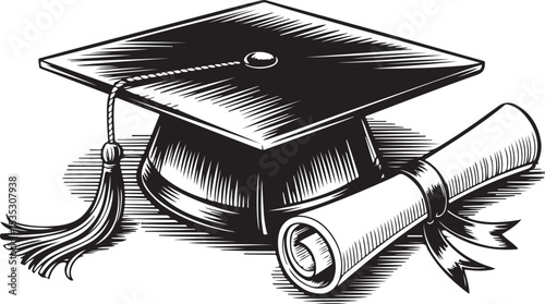 graduation cap with diploma illustration symbolizing academic achievement success and celebration