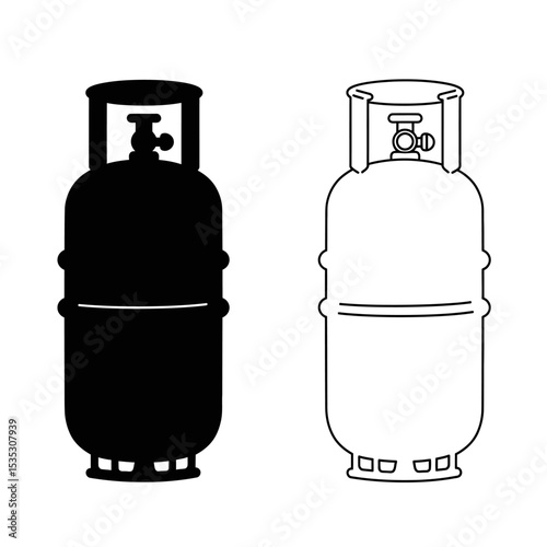 Gas cylinder tanks in various colors and contents, LPG propane butane bottle containers, hydrogen and oxygen gas cylinder fuel