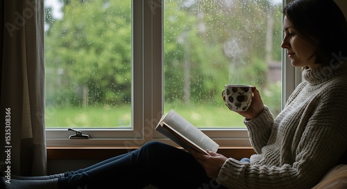 Cozy Rainy Day Woman Reading a Book with a Warm Drink by the Window Free Download Cozy Rainy Day Woman Reading a Book with a Warm Drink by the Window - GFXLoad