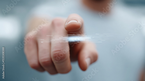 Closeup of human hand touching digital interface futuristic technology concept blurred background innovation interaction modern connection focus gesture