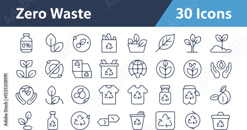 zero waste icon collection with eco friendly sustainability and recycling symbols vector