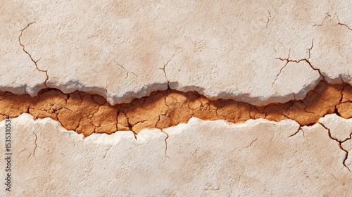 Cracked dry earth texture with deep fissure, showing detailed macro patterns and rough surface, evoking sense of drought and environmental stress