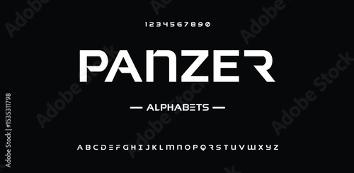 Panzer  minimal logo alphabet font. Typography abstract sans serif technology, electronic, movie, future, creative logos fonts. vector illustration 