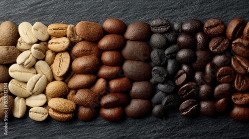 Different Types of Coffee Beans Displayed in a Top Down Shot