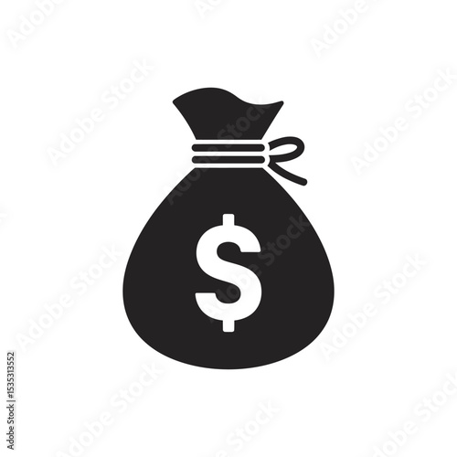 Simple black and white illustration of a money bag with dollar sign symbol