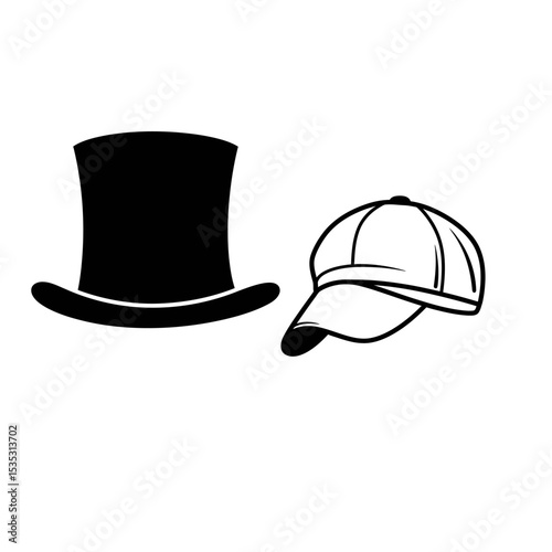 Black cap mockup. Sport baseball caps template, summer hat with visor and uniform hats different views realistic vector set. Headwear illustrations collection. Cap front, top, side, back view