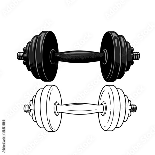 Metal dumbbell isolated on white background. Vector illustration.