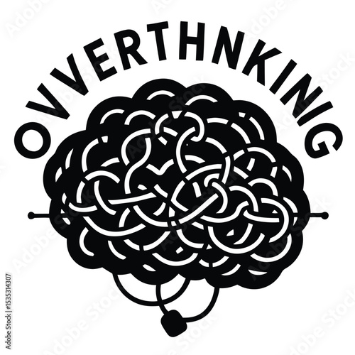 Overthinking A Tangled Mind - Illustration of Mental Knots and Cognitive Overload
