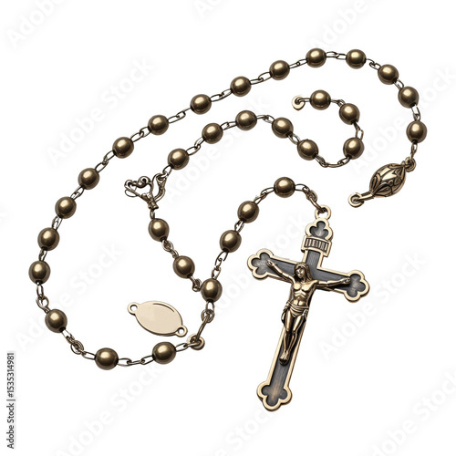 Elegant Catholic Rosary on Checkered Background Display