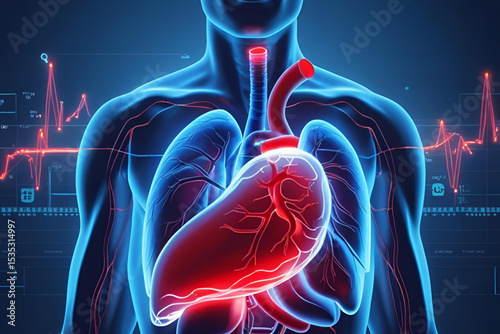 human heart anatomy in blue