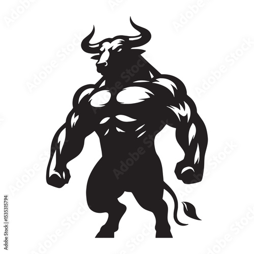 Imposing Dark Minotaur Hulking Brute Silhouette Outline with Menacing Stature and Axe - minotaur silhouette - minotaur vector - silhouette of minotaur - Minotaur illustration
