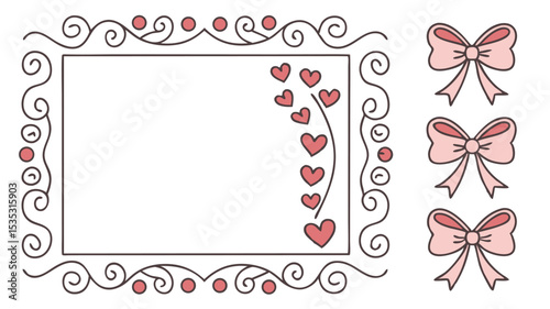 Decorative hand drawn frame with hearts and bows suitable for valentine's day designs