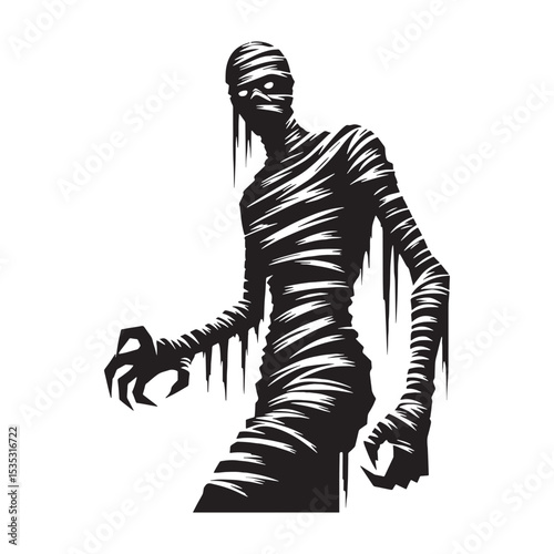 Historical Mummy Beast of the Scorching Sands Outline with Aged Appearance and Scars - mummy silhouette - mummy vector - silhouette of mummy
