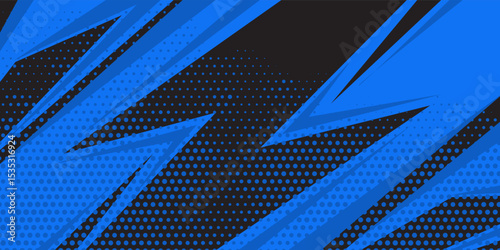 sports background, banner design in blue and black with pointed shapes and empty space. brush stroke pattern. illustration eps 10