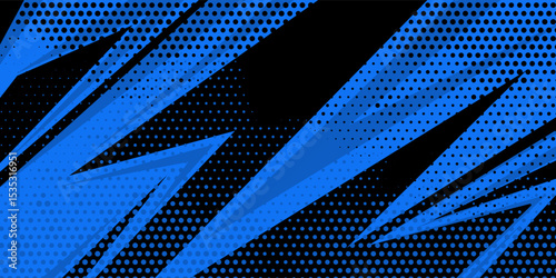 sports background, banner design in blue and black with pointed shapes and empty space. brush stroke pattern. illustration eps 10
