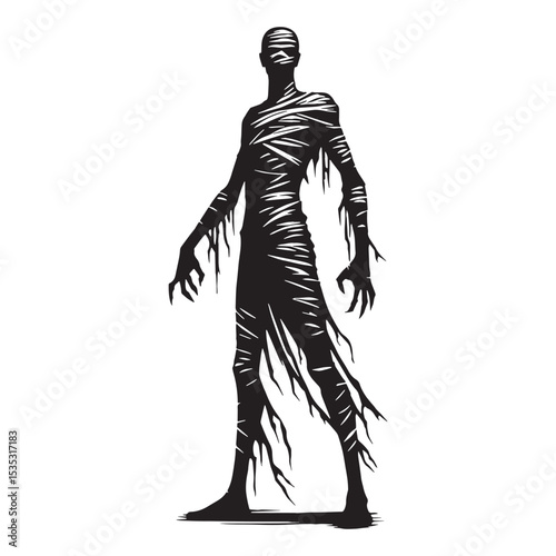 Shadowy Powerful Mummy Sarcophagus Spirit Graphic with Dramatic Lighting and Haunting Presence - mummy silhouette - mummy vector - silhouette of mummy - Mummy illustration
