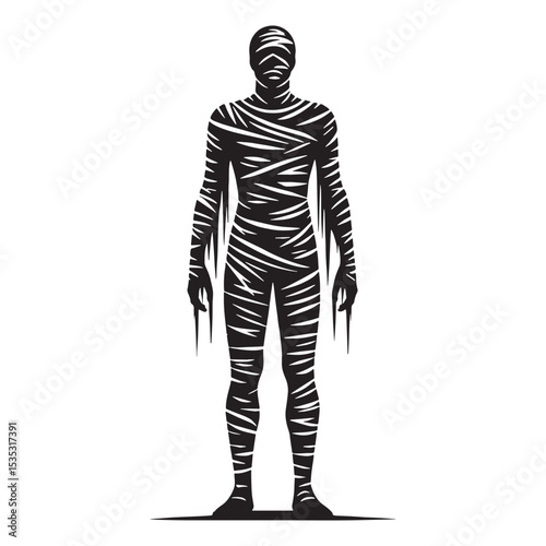 Darkened Mummy Shrouded Enigma Depiction Outline with Cryptic Atmosphere and Deep Shadows - mummy silhouette - mummy vector - silhouette of mummy - Mummy illustration
