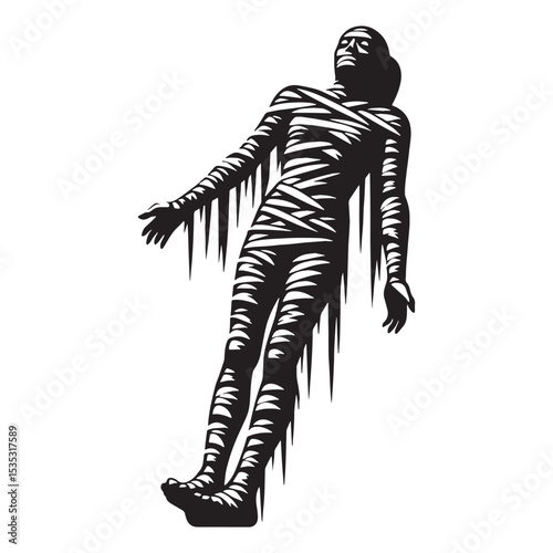 Menacing Mummy Silent Walker Creature Figure Silhouette with Intense Gaze and Rigid Posture - mummy silhouette - mummy vector - silhouette of mummy - Mummy illustration
