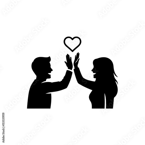 Joyful Friends High-Five Icon: Heart Shape Above Hands Silhouette