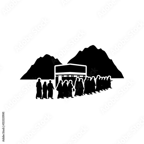 Hajj Safa Marwah Icon: Pilgrims Reenacting Hagar's Journey Silhouette