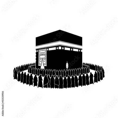 Hajj Tawaf Icon: Pilgrims Circling Kaaba in Unison Silhouette