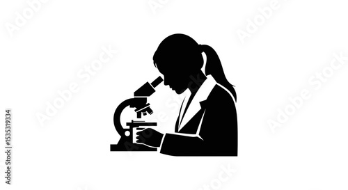 Female Scientist Microscope Icon: Woman in Lab Coat Research Silhouette